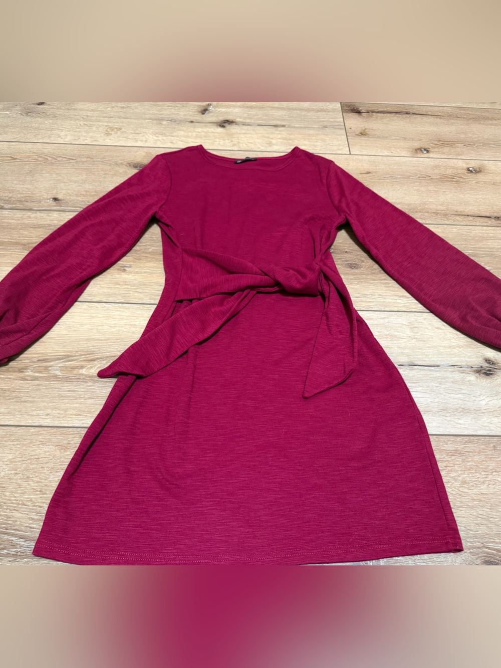 Twist-Waist Long Sleeve Top in Raspberry Red